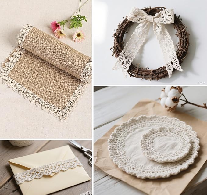 27 Yards Beige Lace Ribbon, Cotton Lace Trim, 9 Styles 3 Yards Each