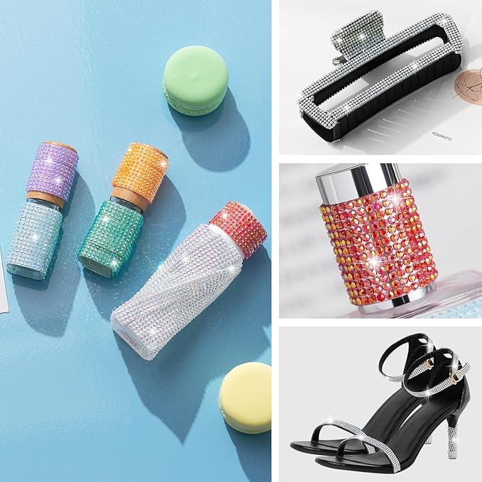 10-Yard Bedazzling Strips, 5-Rows Rhinestone Ribbon Self Adhesive,10-Rolls Rhinestone Strips for DIY Craft, Rhinestones for Crafting, Home Decor and Special Events, 10 Colors, 0.45inch Width