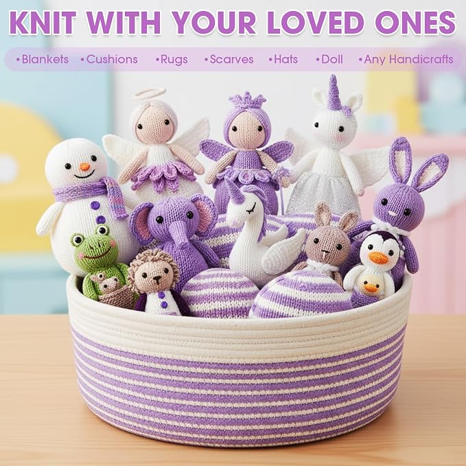 Buryeah Purple Series 8 Packs Crochet Yarn Knitting Bundle Beginner Acrylic Thread Fluffy Hand Tube Polyester Yarn Needles Bulky Kit Variety Pack 726 Yards for Weaving Crafts DIY Project Beginner
