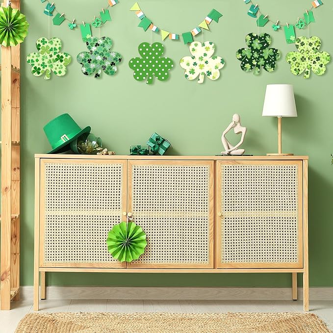 Wooden Shamrock Ornaments to Paint St. Patrick's Day Decoration Cutouts Unfinished 24PCS 3.15 Inches, DIY Blank Unfinished Wood Discs Ornament for Home Farmhouse Crafts Hanging Spring Decorations