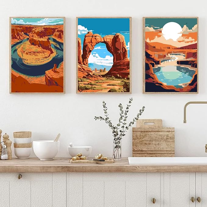 cupmod 6 Packs National Park Paint by Numers Kit for Adults,Landscape Painting by Number Kits on Canvas Without Frame,Landscape Adult Paint by Number Kits for Home Wall Decor 9.8x13.8inch