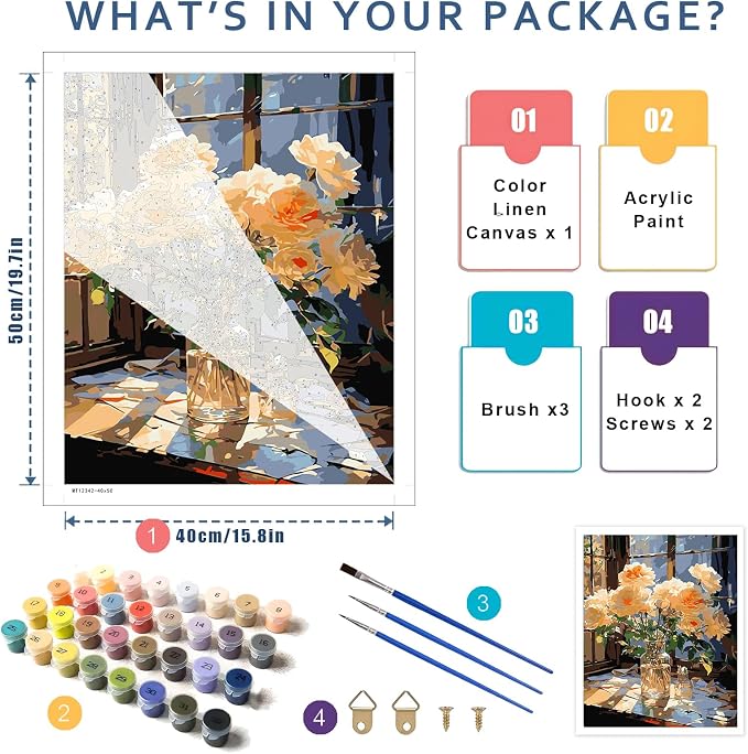 HITO Flower Paint by Number for Adult, Floral Paint by Numbers for Adults | Floral Paint by Numbers for Adults Beginner, Flowers Paint by Numbers for Gift Home Wall Decor 16x20 inch Frameless