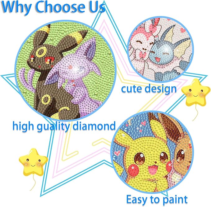LWZAYS 4 Pack 5D Anime Diamond Painting Kits for Kids, Gem Crafts for Kids | DIY Crafts Diamond Art Kit for Kids,Full Round Drill Big Gem Art for Kid,Home Wall Decoration 6X6 inch