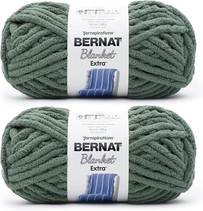 Bernat Blanket Extra Smoky Green Yarn - 2 Pack of 300g/10.5oz - Polyester - 7 Jumbo - 97 Yards - Knitting/Crochet