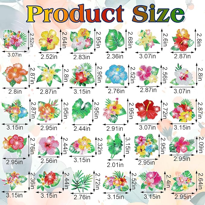 Remuuly 30 Pcs Hawaiian Diamond Painting Magnets Diamond Art Kits for Adult | Hibiscus Refrigerator Magnets, Tropical Flower 5D Rhinestone Fridge Magnetic Sticker, Diamond Club Gifts, Beginner DIY Crafts