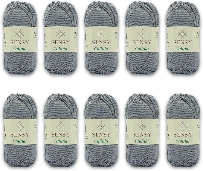 S Sensy Calinia-Mercerized Giza Cotton #2 Fine Yarn 10 Pack Gray 131 Yards