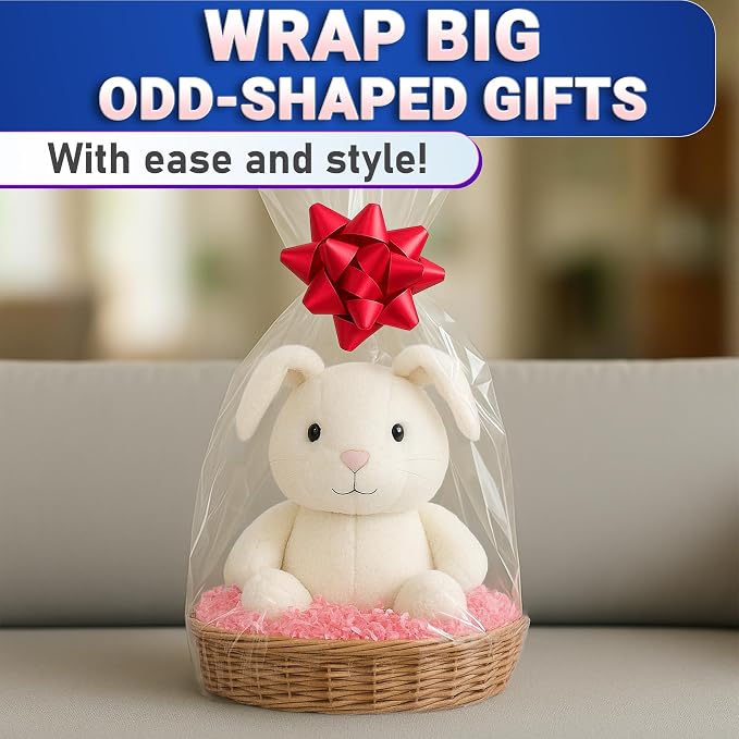 5 Pcs Shrink Wrap Bags for Gift Baskets, 32x40 in, Dust Cover | Clear Cellophane Bags for Hampers; Large Clear Gift Wrap; Heat-Shrink Finish; for Presents, Clothes Storage & Holiday Baskets