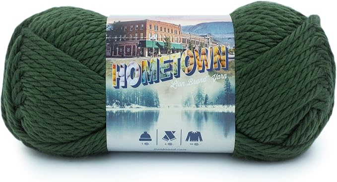 Lion Brand Yarn Hometown Yarn, Super-Bulky Yarn for Knitting, Crocheting, and Crafting, 1 Pack, Ashland Pine | Super Bulky Acrylic Fiber for Warm Crochet Blankets, Knit Winter Hats, Chunky Cardigans, Soft Scarves, Weaving