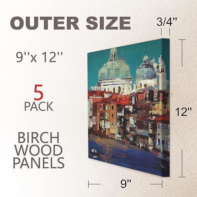 Cupohus 9'' x 12'' 5 Packs Unfinished Wood Canvas Panels for Painting