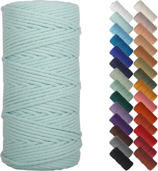 NOANTA Light Blue Macrame Cord 3mm x 109yards, Cotton Rope Macrame Yarn | Macrame Rope Supplies, 3 Strand Twisted Cotton Yarn String, Cotton Cord for Wall Hanging, Plant Hangers, Crafts, Knitting