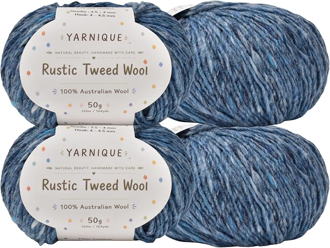 Rustic Tweed Wool Yarn, 1oo% Australian Wool, DK, 4 Skeins 200g/656yds (3148 Denim Blue Fleck), Tweed Wool Yarn for Crochet | Soft Structure | Beautiful Stitch Texture