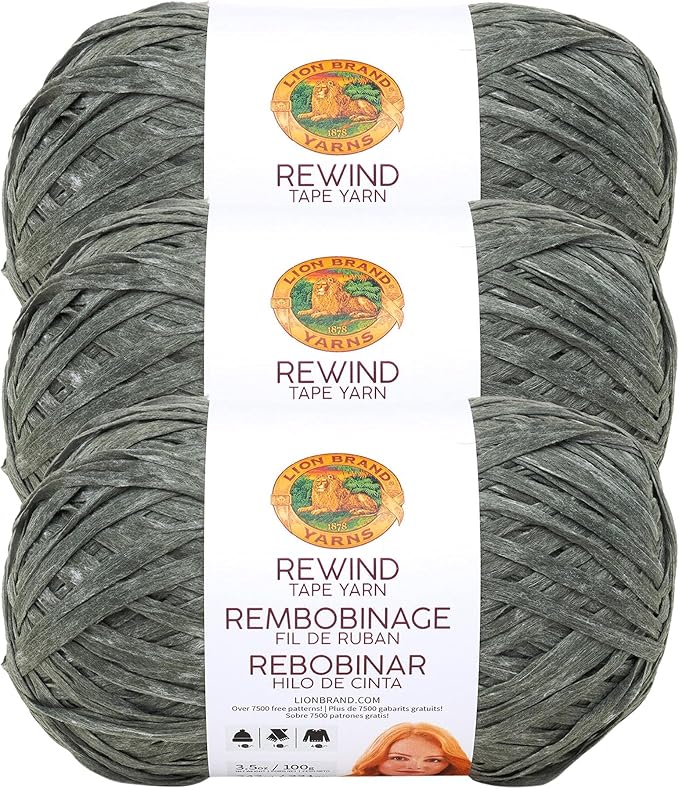 Lion Brand Yarn, Rewind Tape Crochet Yarn, Olive You, Green, 3 Pack