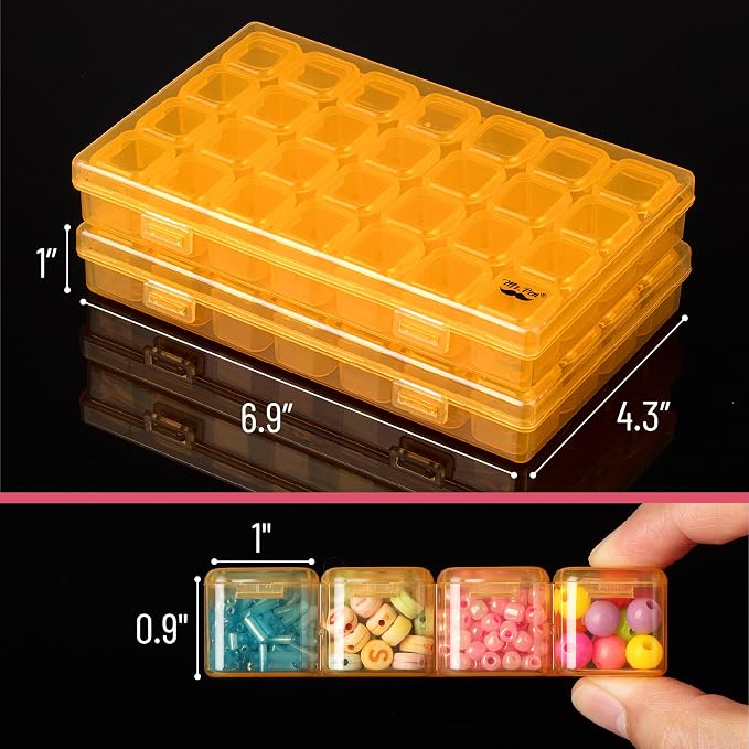 Mr. Pen- Bead Storage Containers, 28 Grids, 2 Pack, Transparent Orange | 160 pcs Label Stickers, Transparent, Small Bead Organizer Box, Diamond Art, Diamond Painting Organizer