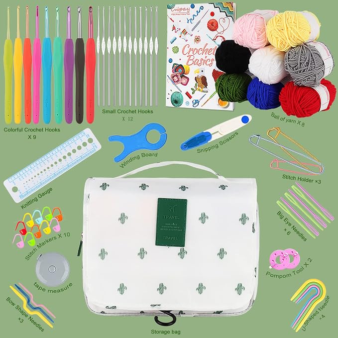 Coopay Upgraded Crochet Kit for Beginners, All-in-One Crochet Kits (63Pcs) | Complete Crocheting Set with Yarn, Ergonomic Crochet Hooks, Easy-to-Follow Tutorial,Storage Case-Idea Starter Kits Gift