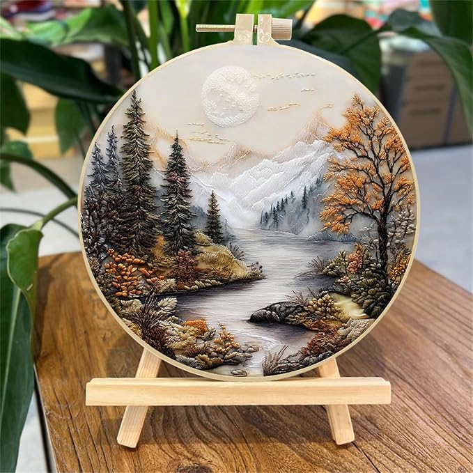 SCECALA 4 Pack Fall Forest Tree Embroidery Kit for Beginners