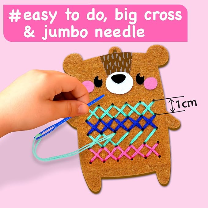 EZCRA My First Cross Stitch Kit for Kids Ages 4-8, 8 No Mess Felt Animals
