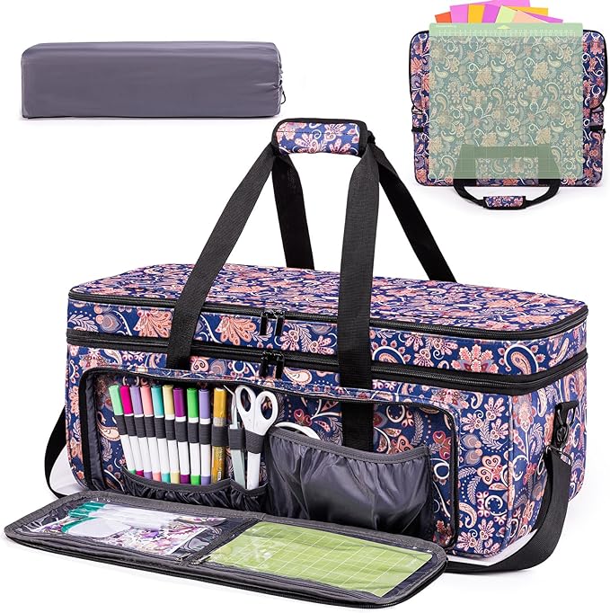 Double Layer Carrying Case with Cutting Mat Pocket & Accessories Storage