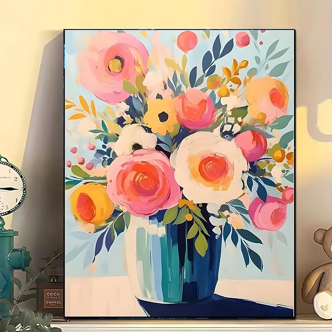 Arttoplus Flower Paint by Numbers Kit for Adults Beginner 16x20 inch | Flowers in a Vase Adult Paint by Number Kits on Canvas, DIY Oil Painting by Numbers for Gift Home Wall Decor (Without Frame)