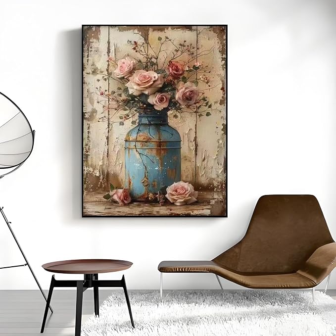 OJTOYART Paint by Numbers Kit for Adults, Rose Vase Painting by Numbers for Beginner, Retro Oil Painting Kits Adults' Paint-by-Number Kits for Home Wall Decor 16 x 20 Inch