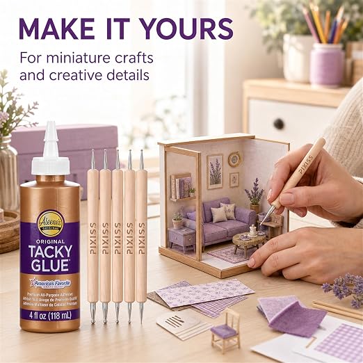 Aleene's Original Tacky Glue Craft Glue - 4Ounce, Quick Dry Tacky Glue for Crafts, Paper, Felt, Wood, Foam, Fabric - All Purpose Precision Craft Glue, Pixiss Wooden Art Dotting Stylus Pens