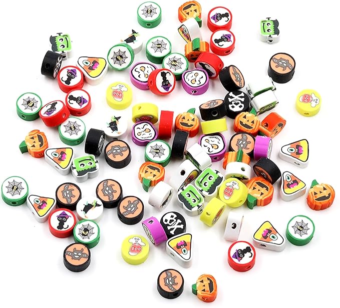 100 Pcs Polymer Clay Beads Heishi Spacer Beads Supplies (Halloween-3)