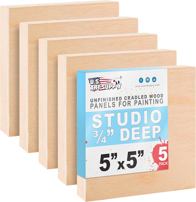 U.S. Art Supply 5" x 5" Unfinished Cradled Wood Panels for Painting