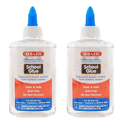 BAZIC Products Washable Clear School Glue, 5 Fl Oz, 2-Pack