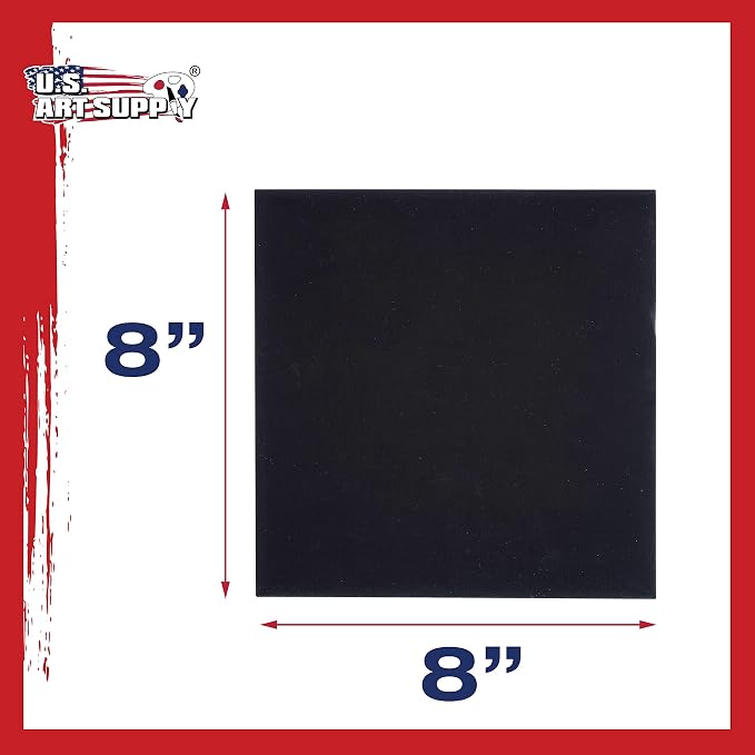 U.S. Art Supply 8 X 8 Inch Black Art Canvas Board Panels 6 Pack - 8 Ounce