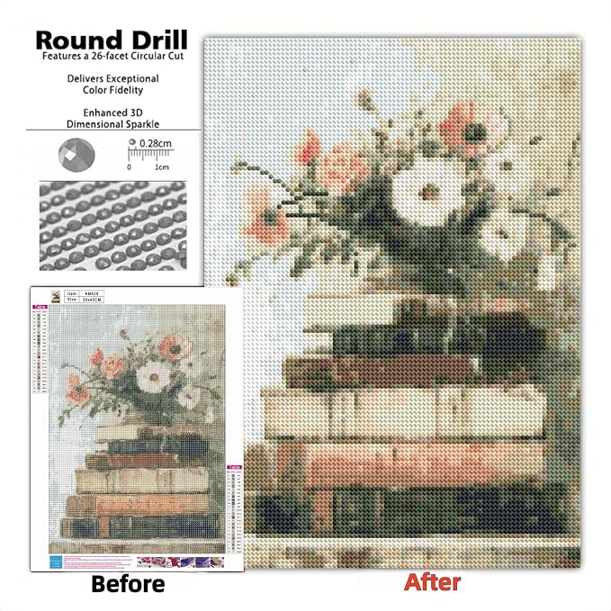 Diamond Art Kits for Adults,Book and Flower 5D Diamond Painting Kits | DIY Paint By Diamonds,Full Drill Round Diamond Dot Gem Art Painting, Relaxing for Home Wall Art Decor, Gift,11.8 X 15.7 inch