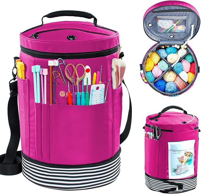 MYBAGZING Expandable Yarn Storage Organizer, Crochet Bag & Yarn Tote with Zipper Closure, Yarn Holder for Crocheting and Knitting for Yarn Skeins, Hooks, Needles,Accessories – Gift for Crafters