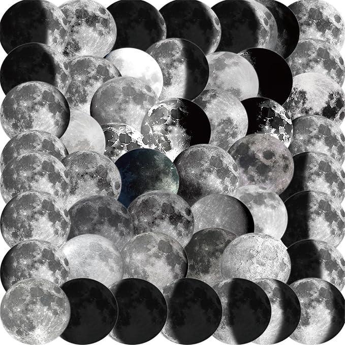 Moon Phase Stickers 50Pcs Lunar Phase Waterproof Vinyl Decals for Water Bottles Cup Computer Mobile Phone Skateboard Guitar Classroom Children and Adolescents(Colourful-F5)