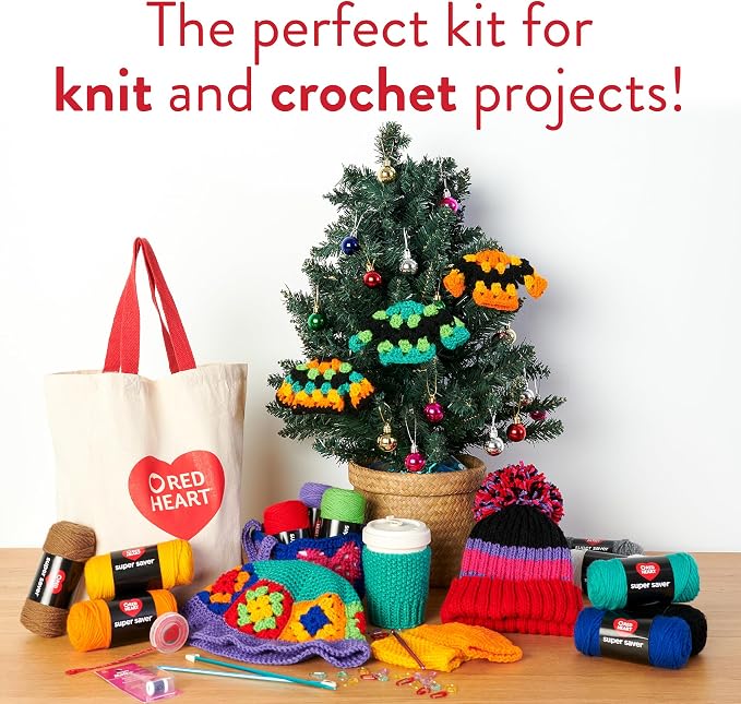 Red Heart Stitchers Kit with Bag and Accessories, Yarn for Crocheting