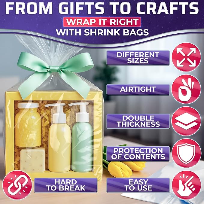 PalaYou 100 Pcs Heat Shrink Wrap Bags for Gifts, 11x18, Clear Cellophane | Large Heat Shrink Bags; Works with Heat Gun or Hair Dryer; Dust and Moisture Cover; for Books, Cosmetics, and Gift Sets