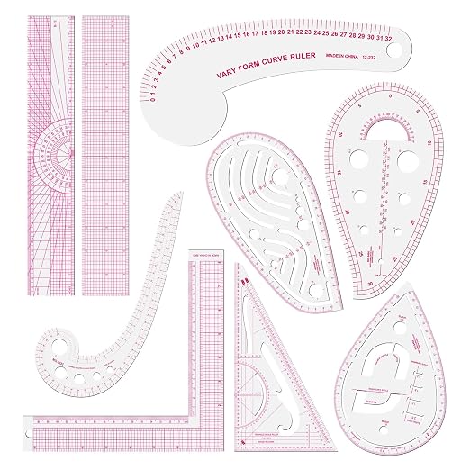 Clear Metric Sewing Rulers,French Curve Sewing Rulers Set,Sewing Tools Supplies for Quilting, Dressmaking, Tailors, Designers, Flexible PVC, 9PCS