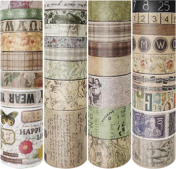 32 Rolls Vintage Rainbow Washi Tape Set Aesthetic Decorative scrapbook Tape