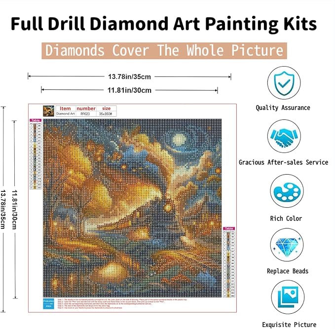 PINFFSHU 5D Diamond Painting Kits for Adults - Full Drill Fantasy Steam Train Autumn Forest, Starry Galaxy Night Sky Cozy Village, DIY Diamond Art Kit for Home Wall Decor Gift (13.78x13.78 inch)