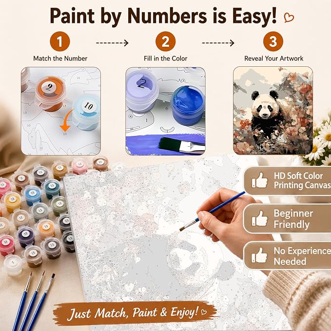 AUKELHJ Paint by Numbers Kit for Adults Beginner, Panda, 16X20 Inch | Paint by Number for Adults, Beginner Friendly, High-Definition Color Canvas, Stress Relief, Home Decor, Gifts, Unframed