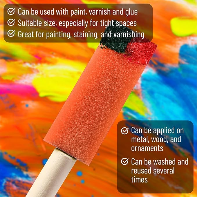 Bates- Foam Paint Brushes with Wood Handle, 1 Inch, 26 Pack, Orange, Sponge Brushes for Painting, Sponge Paint Brush