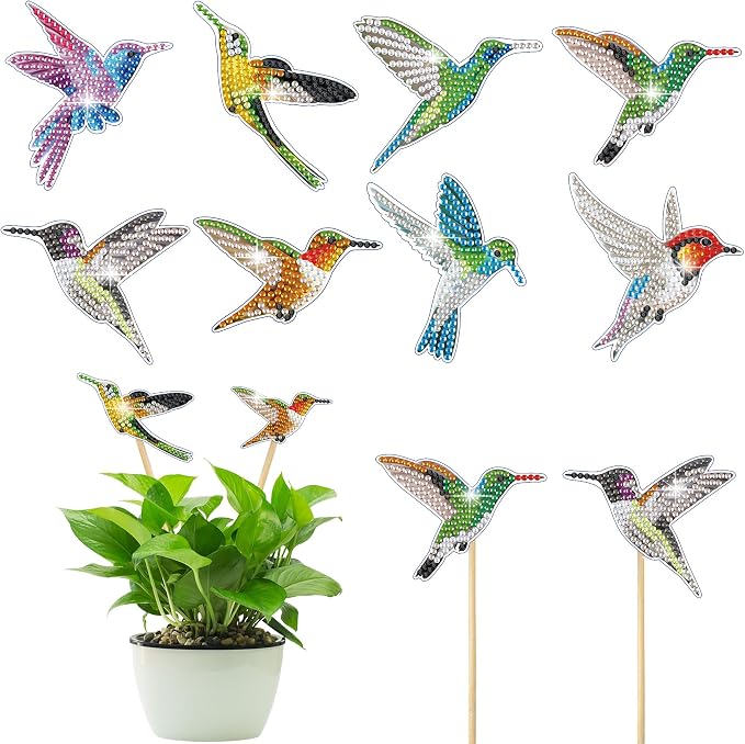 Vcekract 8Pcs Hummingbird Diamond Art Kits for Adults, DIY Garden Decor