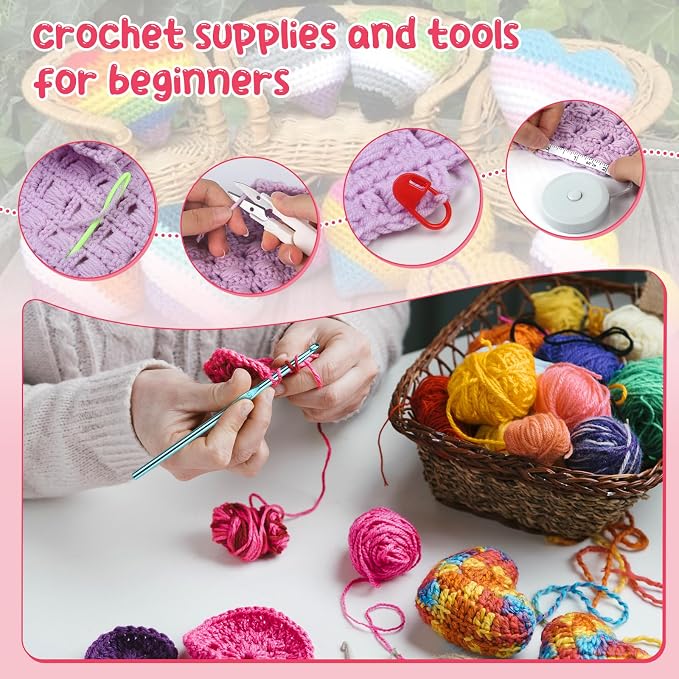 Aeelike Crochet Starter Kit with Everything, White | 1093 Yards Acrylic Yarn for Crocheting, 78pcs Crochet Set and Step-by-Step Instruction for Beginners Tote Storage Bag