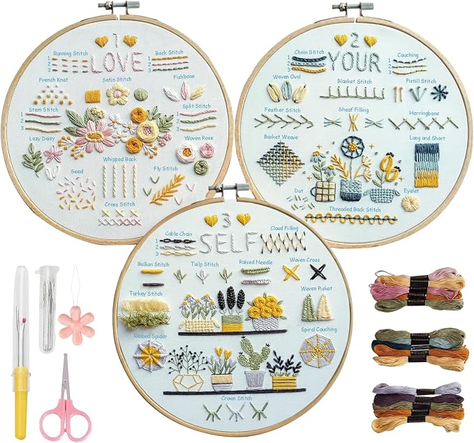 Embroidery Kit for Beginners,Learn 37 Stitches with Instructions & Video | Beginner-friendly step-by-step video tutorials included/Water-soluble ink/beginner embroidery kit/complete embroidery set
