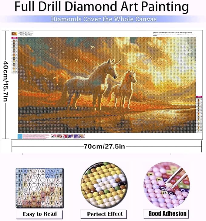 Meothan 5D Large Size Horse Diamond Art Kits for Adults (27.6x15.8inch) | Horses Diamond Painting Kit for Adults, Full Drill Diamond Gem Art Dots Paintings kits for Home Wall Decor Gift(70x40cm)