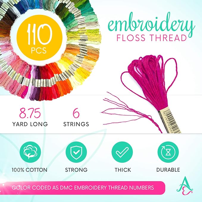 Athena’s Elements Embroidery Floss | Rainbow Thread for Embroidery, Cross Stitch Thread, Crafting Arts Embroidery Strings Bulk (Rainbow, 110pc)