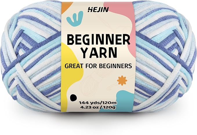 120g Blue Yarn for Crocheting and Knitting; Rainbow Yarn for Beginners with Easy-to-See Stitches;Worsted-Weight Medium #4 for Beginners Crochet Kit Making