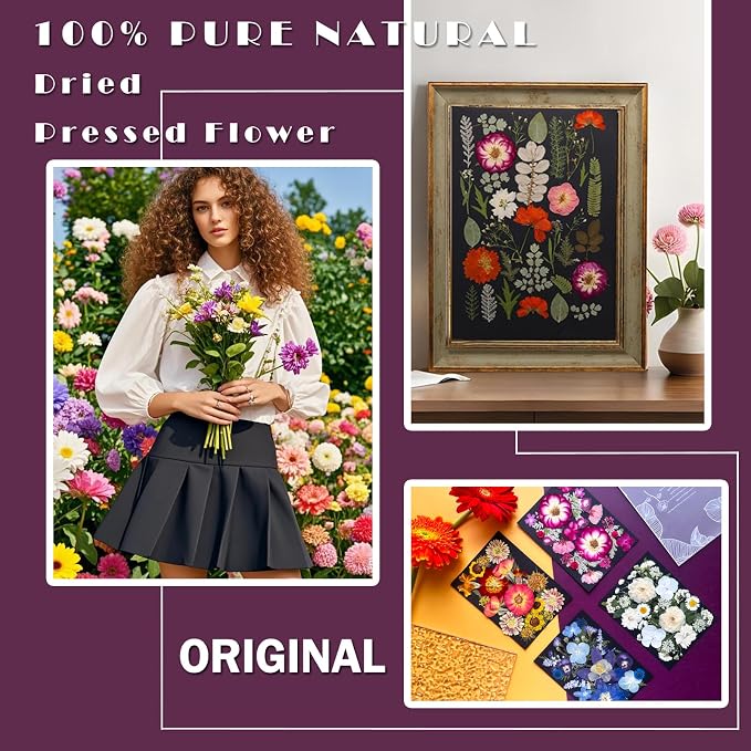 MIKIYA 92Pcs Pressed Dried Flowers for Resin, Real Assorted Natural Bulk Dry Floral Leaves for DIY Art Crafts, Epoxy Molds, Jewelry, Soap, Candle Making, Nails Decors