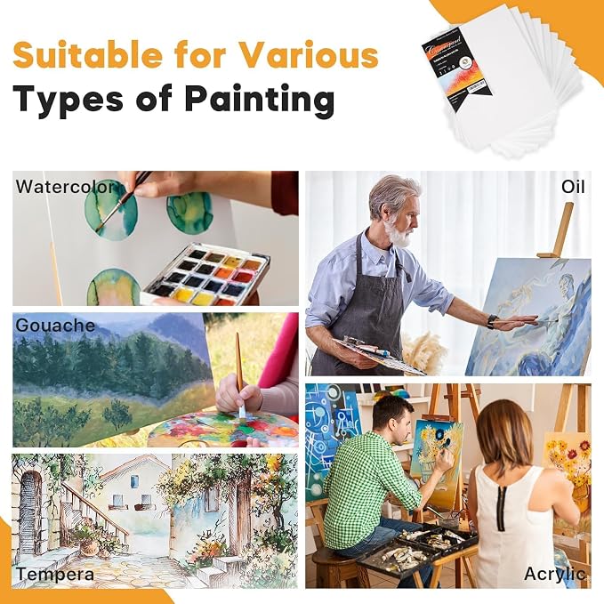 Canvas Boards 12 x 16 inch, 14 Pack, Primed, 100% Cotton Blank Canvas, Quality Acid Free Artist Canvas Panels for Painting Acrylics Watercolor & Oil