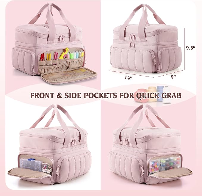 Marscamd Sewing Organizer Bag with Detachable Dividers, Pink (Bag Only)