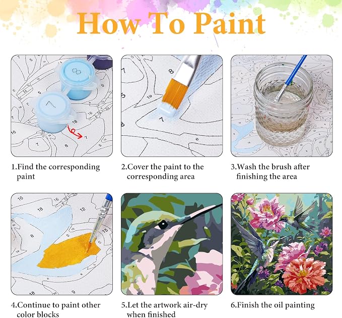 Paint by Numbers Kit for Adults, Hummingbird & Blooming Flowers, 16x16 Inch