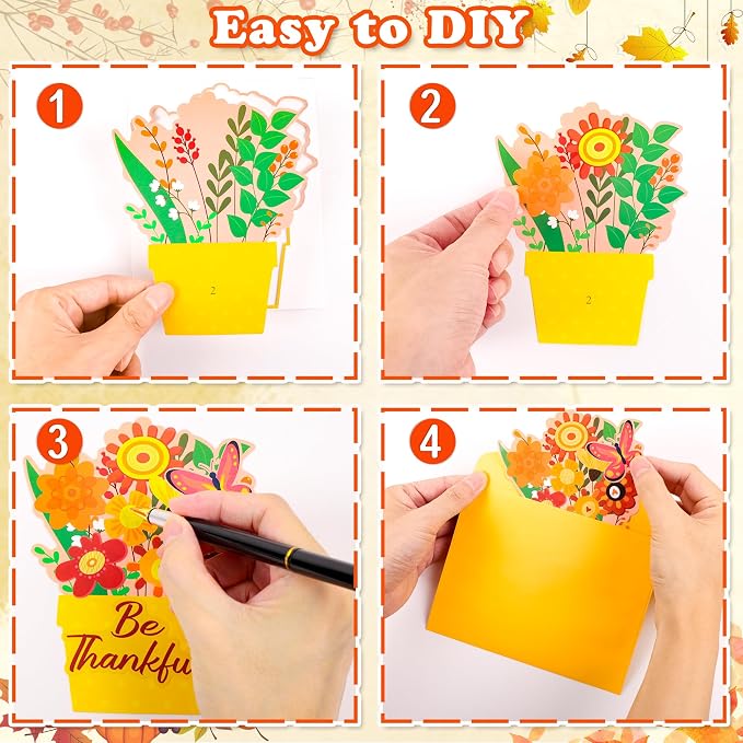 36 Set Fall DIY Craft - Thanksgiving Flower Card Making Kit with Autumn Greeting Cards Stickers Envelopes Set Gifts for Activities