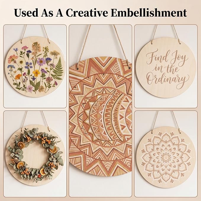 6 Pack Round Wooden Discs, Unfinished Wood Circles for Crafts DIY Projects Painting, Holiday Decorations Wooden Door Hanger Signs, 12 Inch